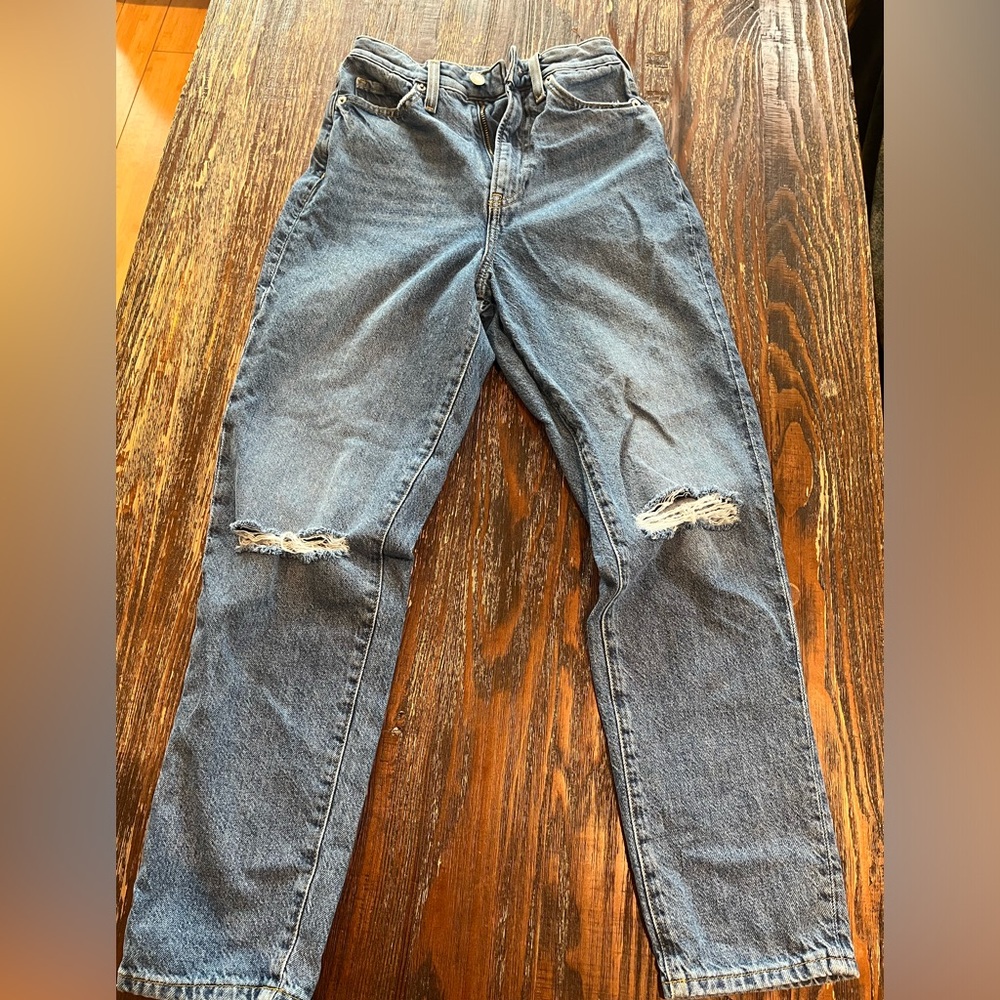 Distressed ultra high waist mom jeans